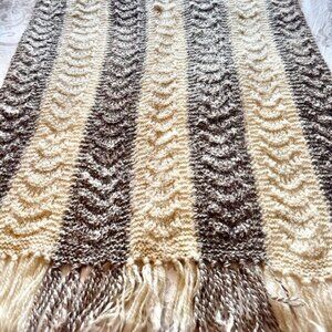 Vintage Wool Brown and Cream Striped Throw Blanket